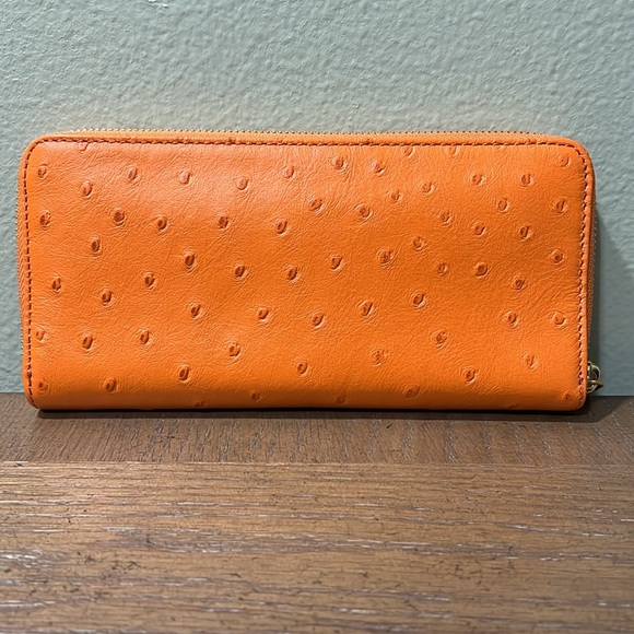 NWT Michael Kors Tangerine Orange Hamilton Ostrich Leather Accordion Wallet - Picture 3 of 15